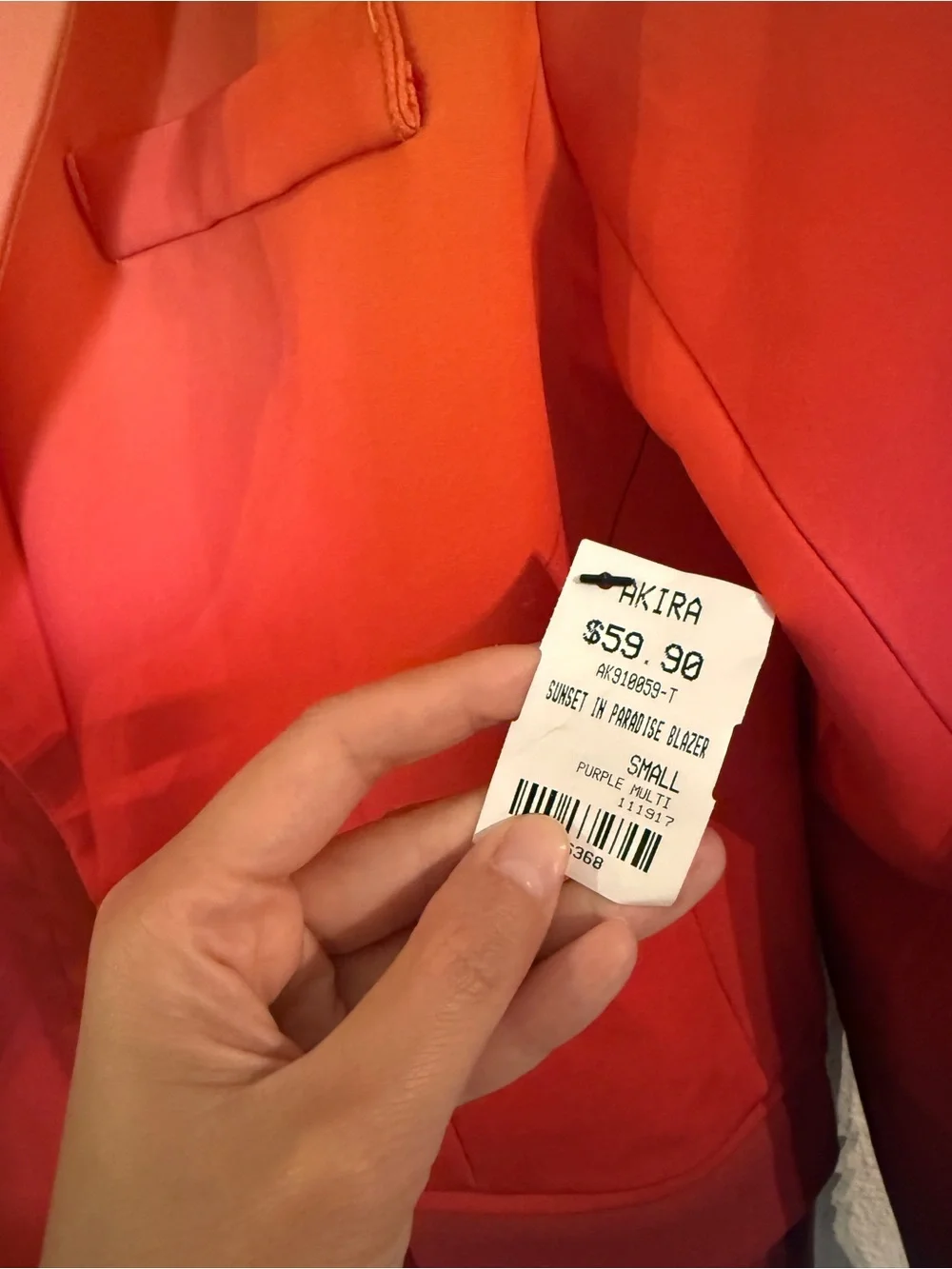 AKIRA Sunset Ombre Blazer in Orange, Pink & Blue - Picture 12 of 14